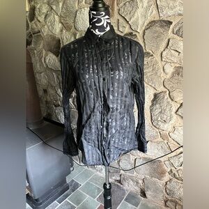 Ellen Tracy Black Sheer Button Down Top 10